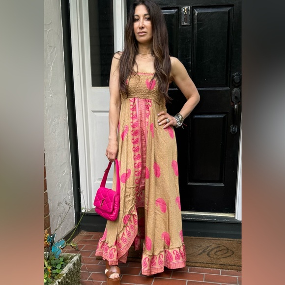 16 Beautiful Silk Blend One of a Kind Sleeveless Maxi Dress - Picture 3 of 5